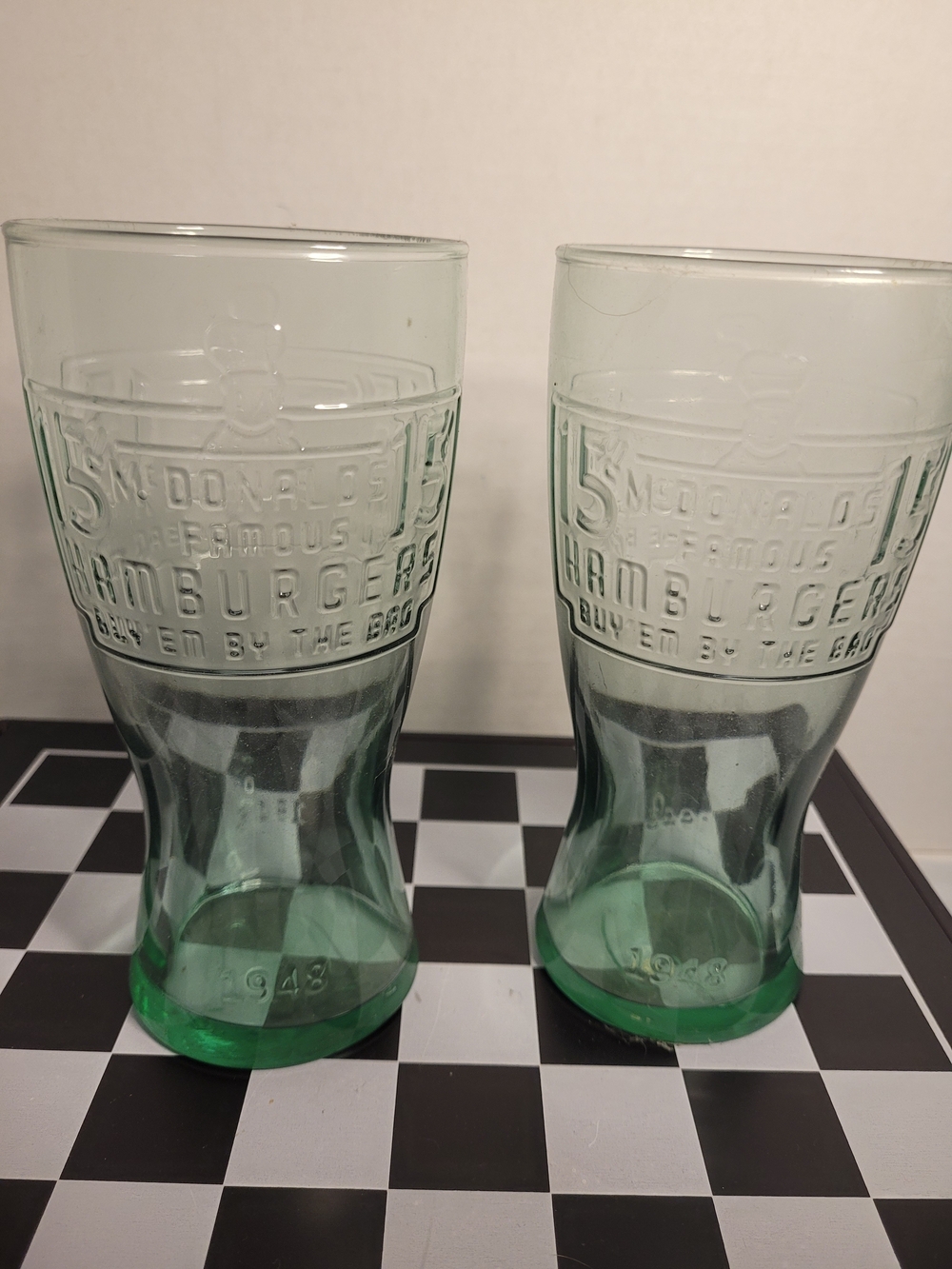 2 Vintage 1948 McDonald's Glasses 15 Cent Hamburgers (X)